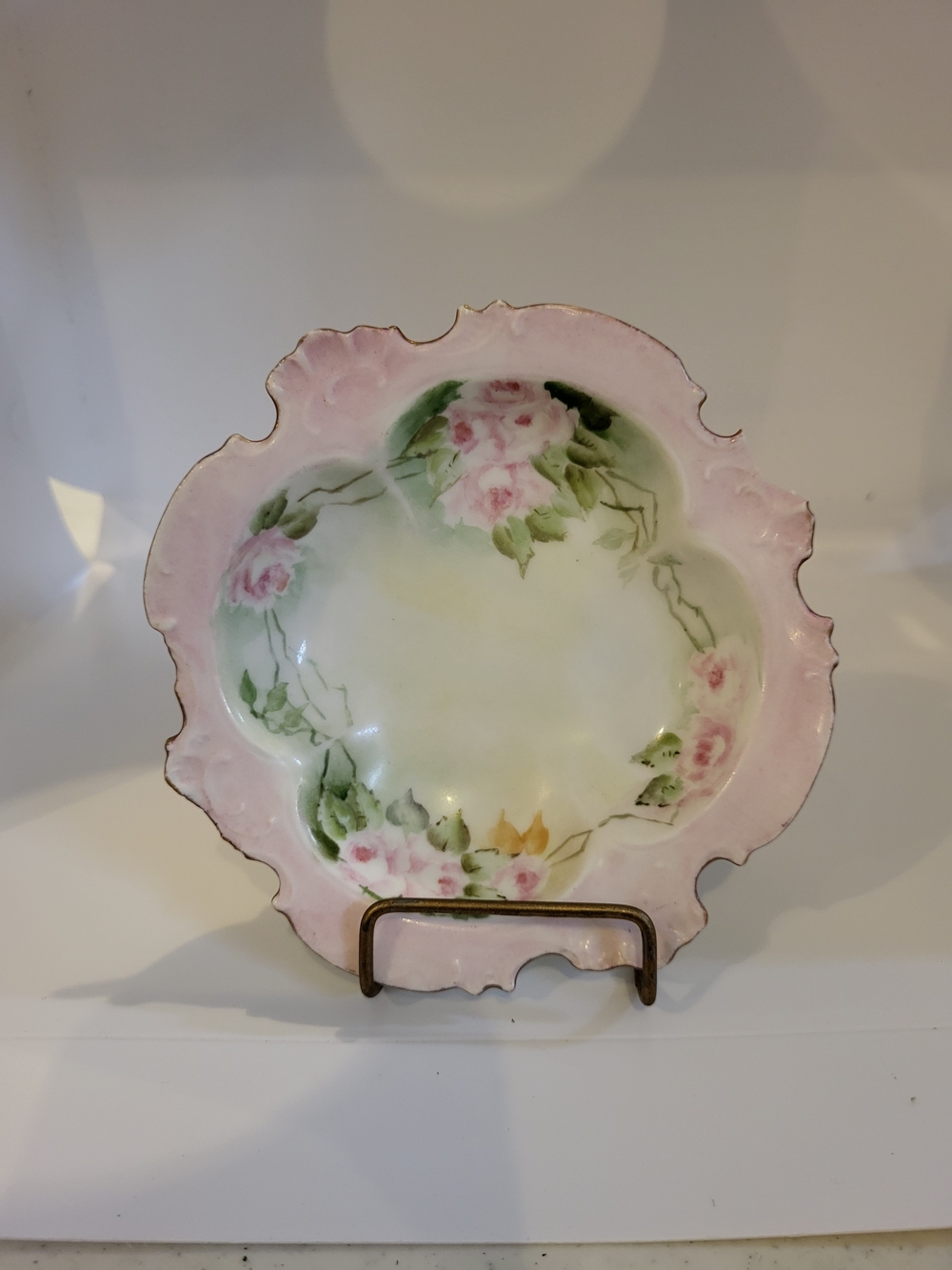 Antique Rosenthal Bavaria Hand-painted Porcelain Dish w/Scallop Edge & Pink Rose